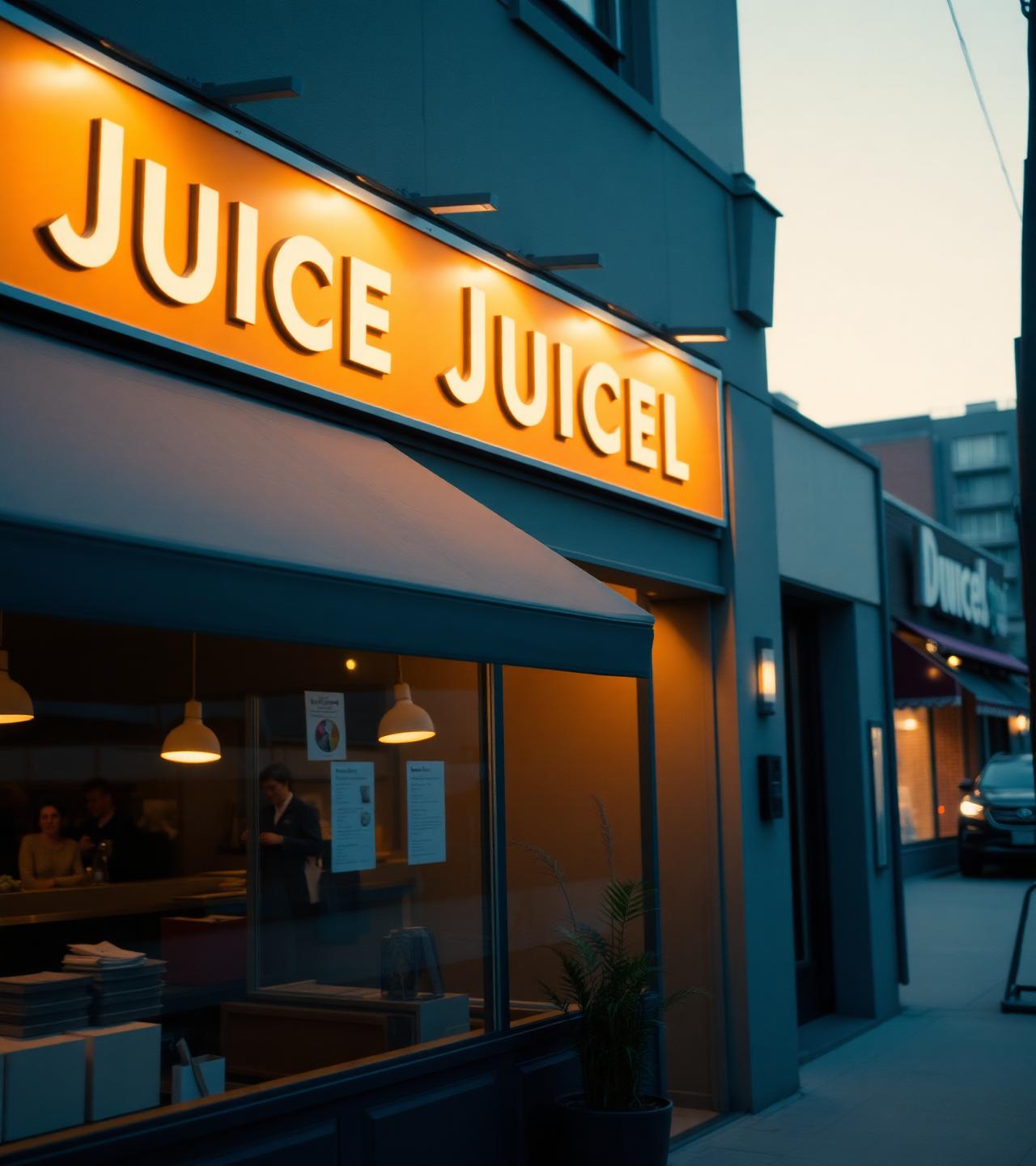 Neighborhood juice bar at dusk